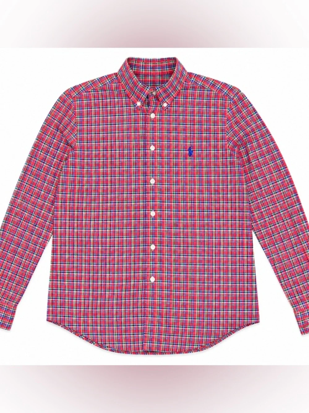 Ralph Lauren • Plaid • Button-Down • Blue Polo Logo • Size Med (10-12)Boys